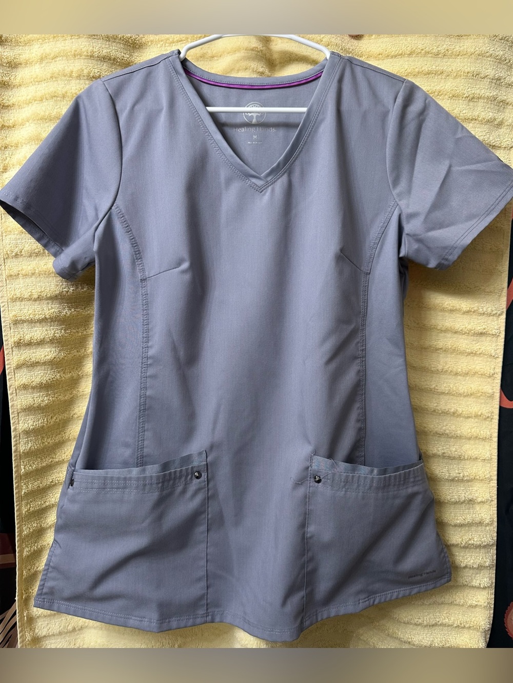 Healing Hands Purple Label “Juliet” Women's V-Neck Scrub Top - Gray EUC
